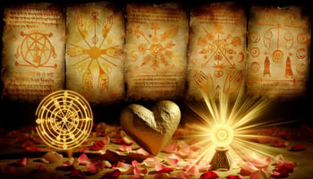 A mystical image of ancient symbols, words, and rituals used in powerful love spells to ignite passion and attract love instantly1-1