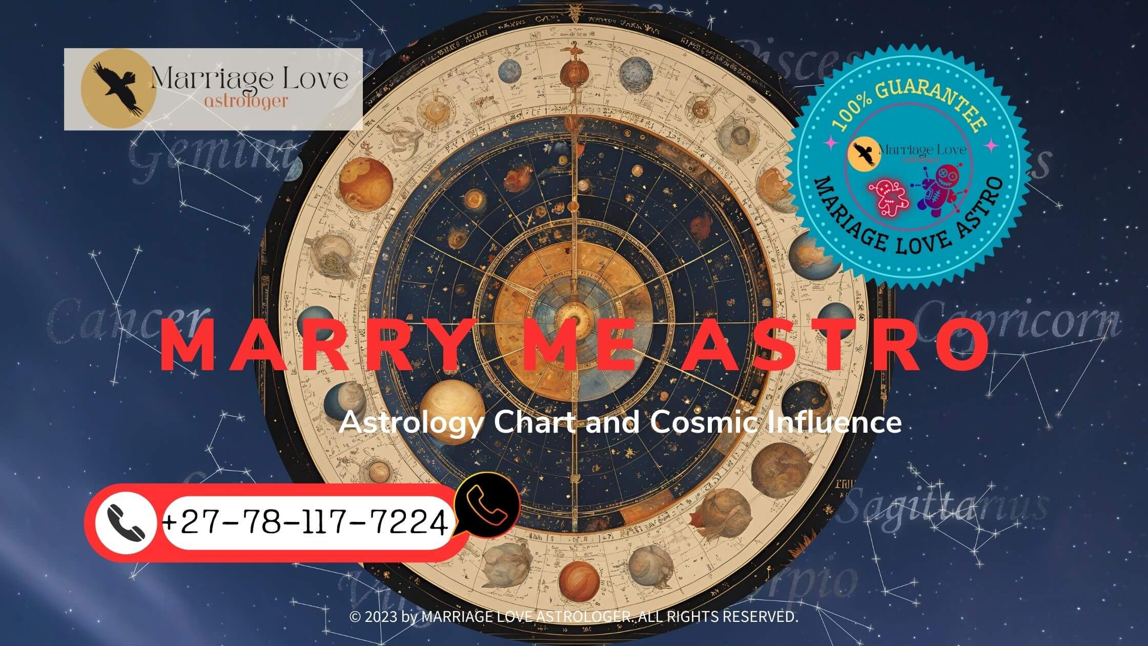 An intricate astrological chart with various celestial symbols and planetary positions, illustrating how the alignment of stars and planets influences human behavior and romantic relationships