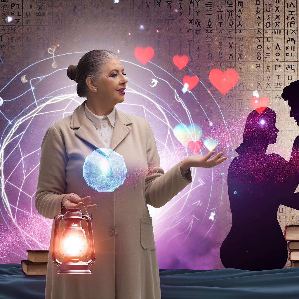 A mysterious and enchanting image of love spells and astrology guiding modern relationships, with Doctor Bula Moyo offering insights.