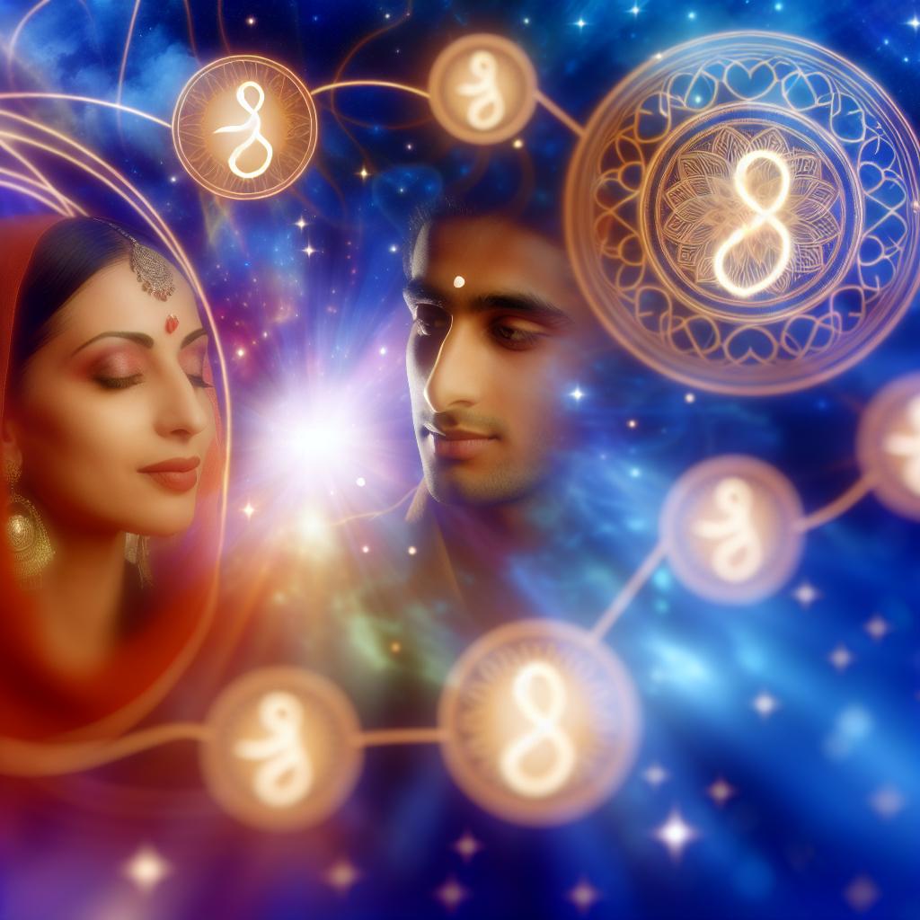 A serene, dreamlike setting with intricate, magical symbols surrounding two people deeply in love. The couple is surrounded by a soft, glowing light, their eyes locked in a powerful gaze of passion and devotion.