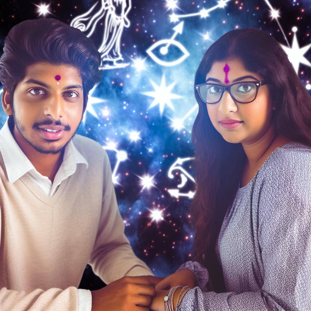 An image of a person consulting with a love astrologer, surrounded by stars and celestial symbols, with a sense of wonder and anticipation in the air.