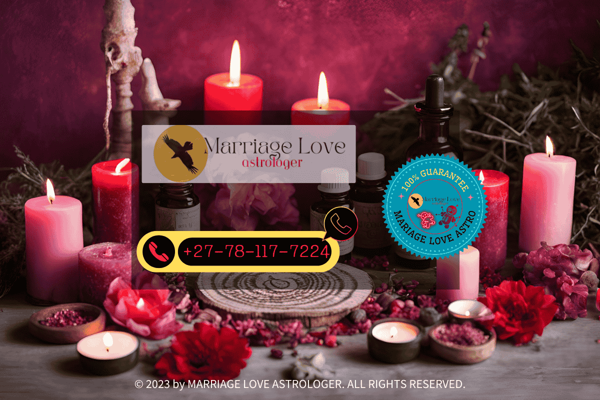 A voodoo love spell altar featuring pink and red candles, rose petals, and offerings of perfume and sweets to invoke the spirit of love.