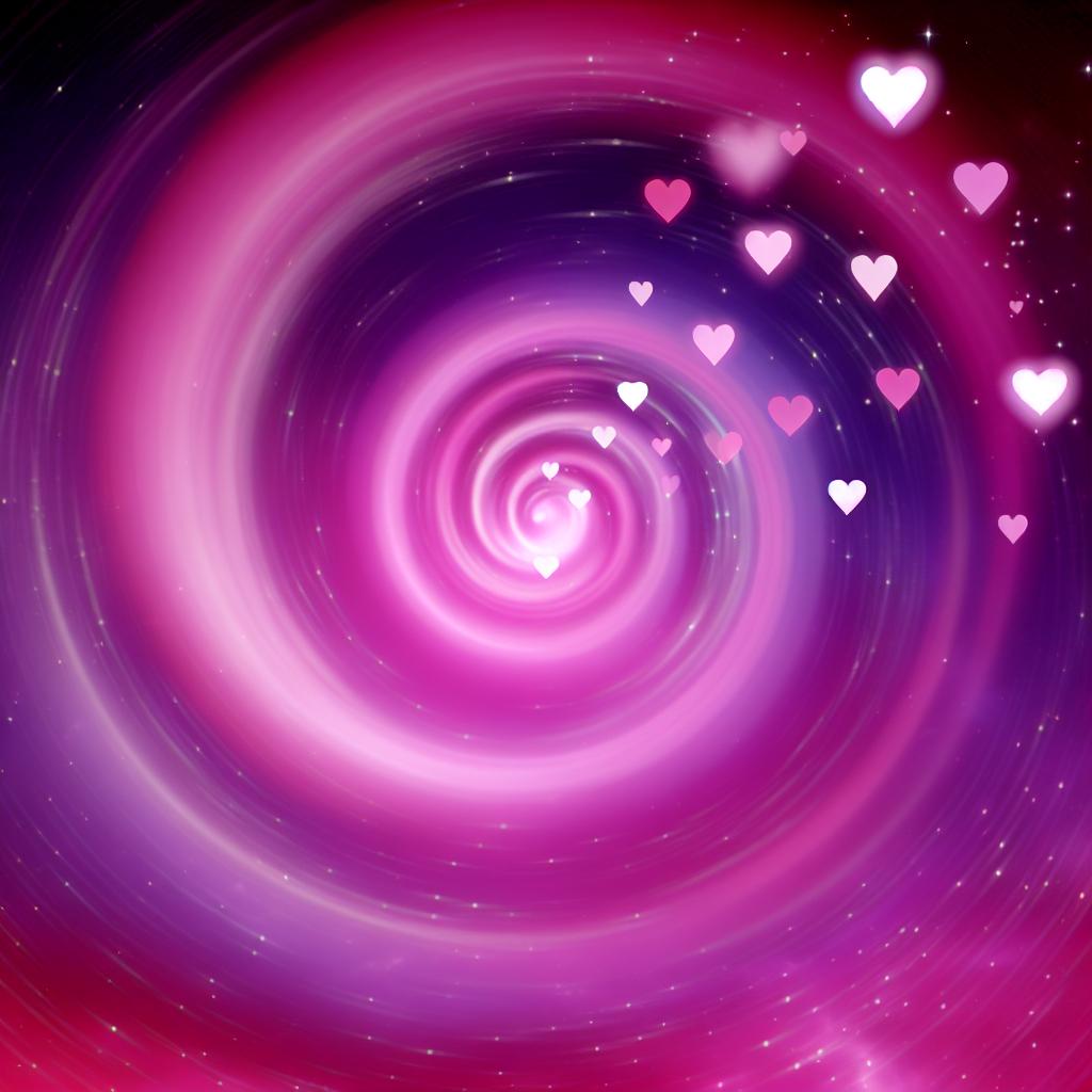 An image of a mystical, swirling vortex of pink and purple energy with hearts floating around, symbolizing instant love spells.